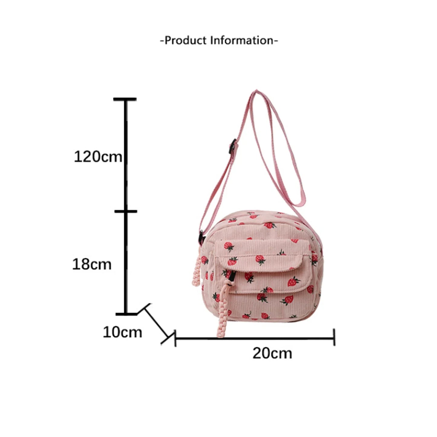 eybag Women Corduroy Crossbody Bag Strawberry Print Multi Layer Shoulder Bag Versatile Phone Purse Small Square Bag Travel Coin Purses