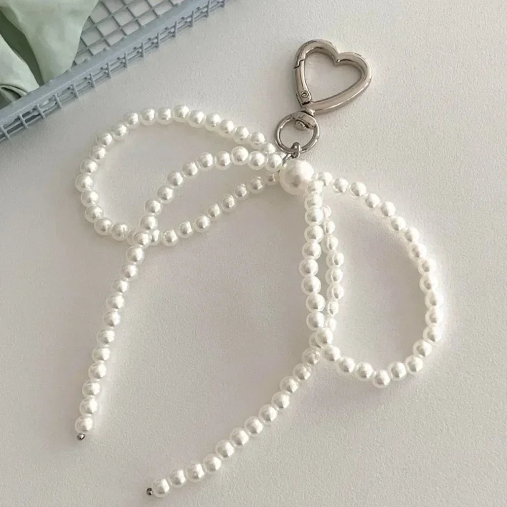 eybag Elegant Sweet Beads Pearl Bowknot Keychain Heart Pendant Keyring Y2K Aesthetic Key Chain Holder for Girl Bag Pendant Accessories