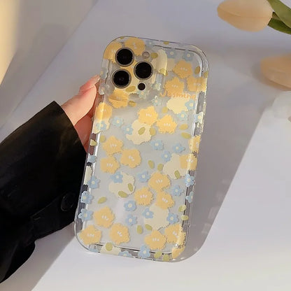 eybag Ins Artistic Flower With Holder Phone Case For iPhone 15 14 13 12 11 Pro Max Plus Soft Shockproof Bumper Clear Protective Cover