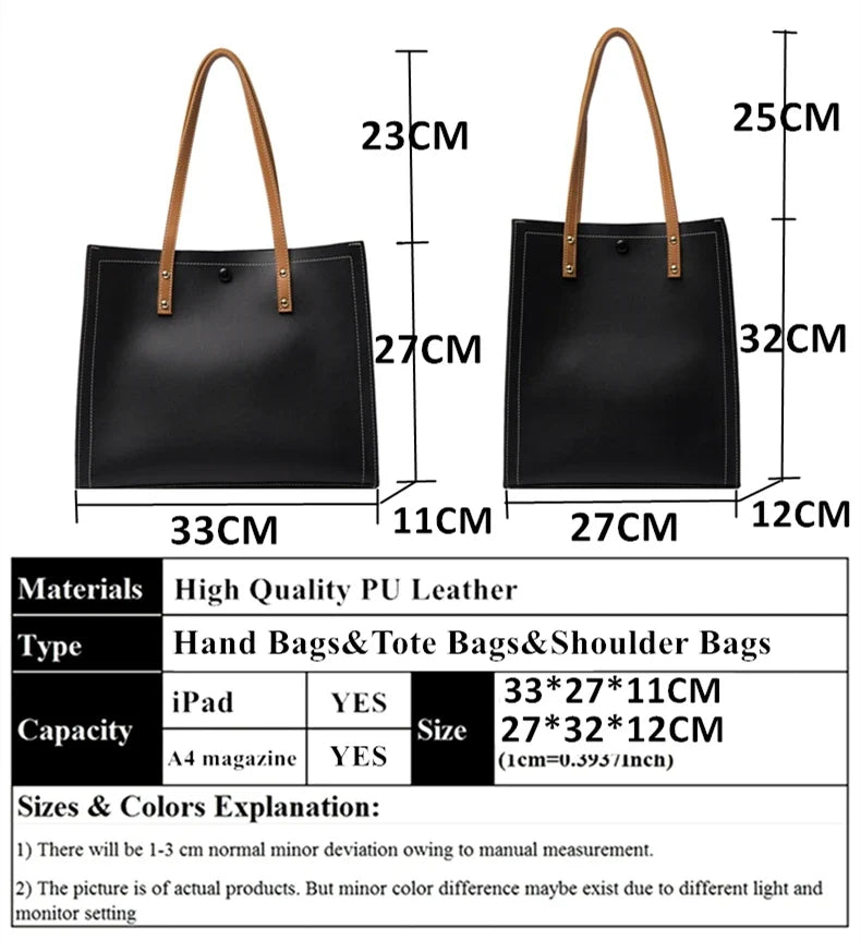 eybag Toptrends 2 Pcs/Set Large Shoulder Tote Bags For Women Trend Designer Shopper PU Leather Ladies Work Handbags Beige Black