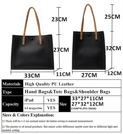 eybag Toptrends 2 Pcs/Set Large Shoulder Tote Bags For Women Trend Designer Shopper PU Leather Ladies Work Handbags Beige Black