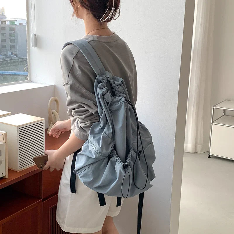 eybag Fashion Ruched Drawsting Backpacks For Women Casual Nylon Backpack School Light Weight Students Bag Large Capacity Travel Bag