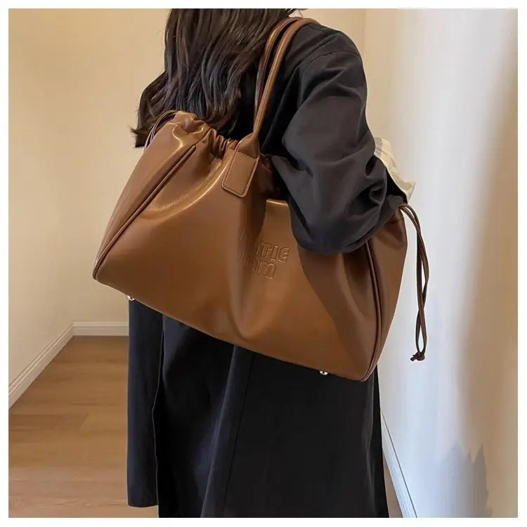 eybag Vintage Brown Tote Bag Women Retro Pu Leather Large Capacity Handbag Female Harajuku Casual Shoulder Bag Luxury Design