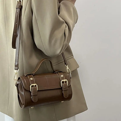 eybag Vintage Brown Messenger Bag Women Autumn Retro Leather Chic Handle Mini Bag Female Elegance Casual Crossbody Bags Purse