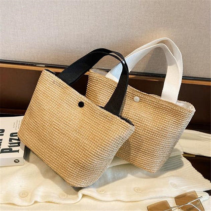 Lkblock Elegant Ladies Straw Woven Handbag Women Holiday Beach Casual Tote Top-Handle Bags Fashion Retro Shoulder Bags 2022