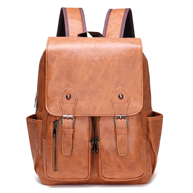 eybag Fashion Trend Men Backpack Computer Students PU Leather Daily Boys Students Bag Fashion Pockets Multi-Zipper For Working