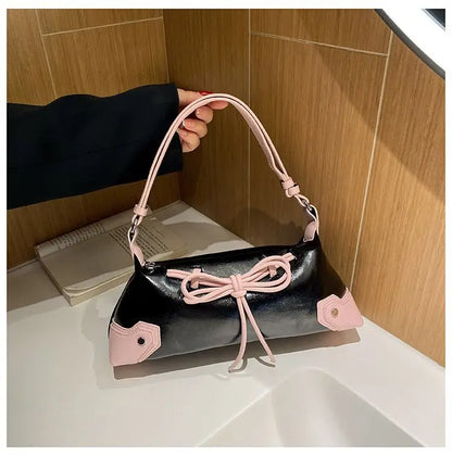 eybag Sweet Cool Bow Y2k Handbag Women Fairy Core Zipper Pu Leather Shoulder Bag Ladies Harajuku Silver Underarm Bags Purse