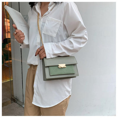 eybag autumn and winter new leather chain flap small square bag casual all-match one-shoulder diagonal bag