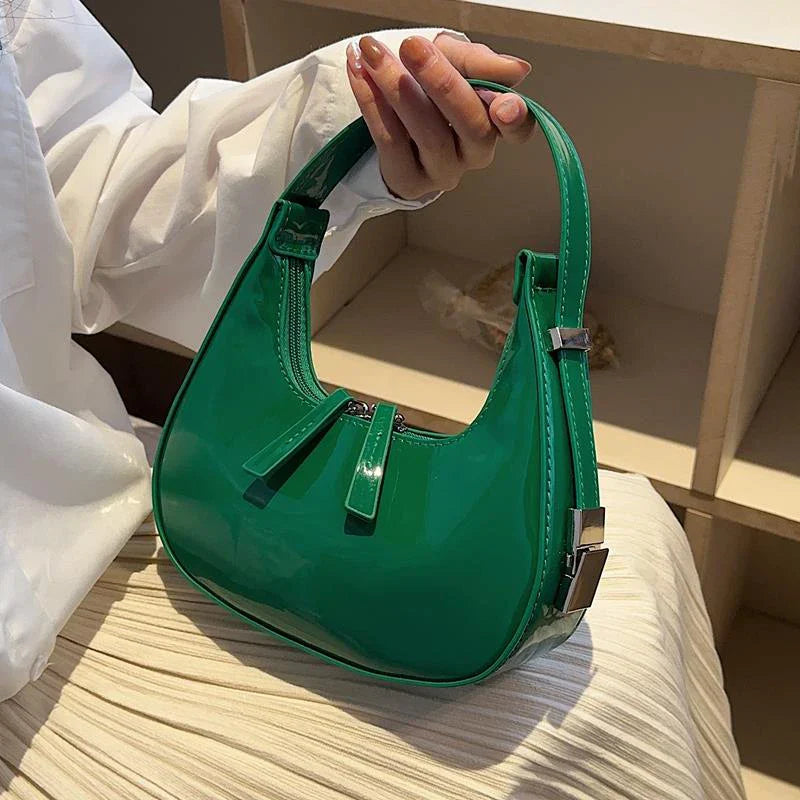 Lkblock Fashion Half Moon Patent Leather Underarm Bag Summer Women's emperament Party Handbags All-match Wedding Bridal Bags