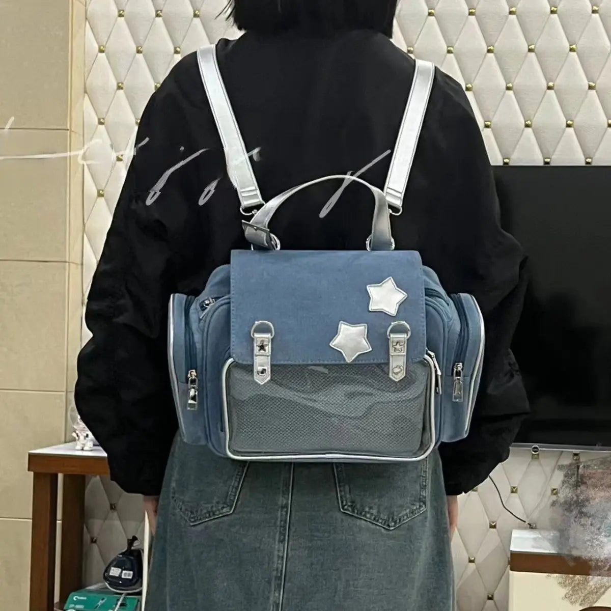 eybag Korean Star Patchwork All Match Hottie Backpack Fashion Sweet Y2k Women Denim handBag School Backpack for College Students