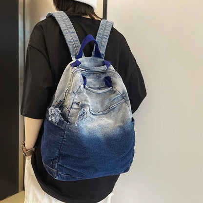 eybag New Trendy Cool Denim Backpack Women College Student Backpack Fashion Female School Bags For Teen Girls Boys Travel Student Bags