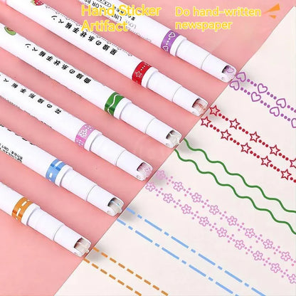 eybag 6Pcs Flower Line Shaped Highlighter Pens, Roller Tip, Curve Liner Marker, Writing, Journaling, Drawing Stationery, Kawaii