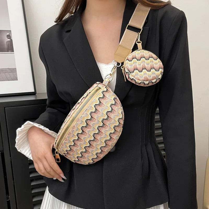 eybag New Trendy Fashionable Mother Child Chest Bag Personalized Stripe Ethnic Style Crossbody Bag High end Simple Versatile Waist Bag