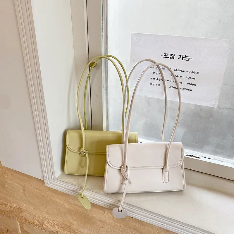 eybag Fashion Women Small Tote Shoulder Bag Retro Design Ladies Clutch Purse Handbags Solid Color PU Leather Female Underarm Bags