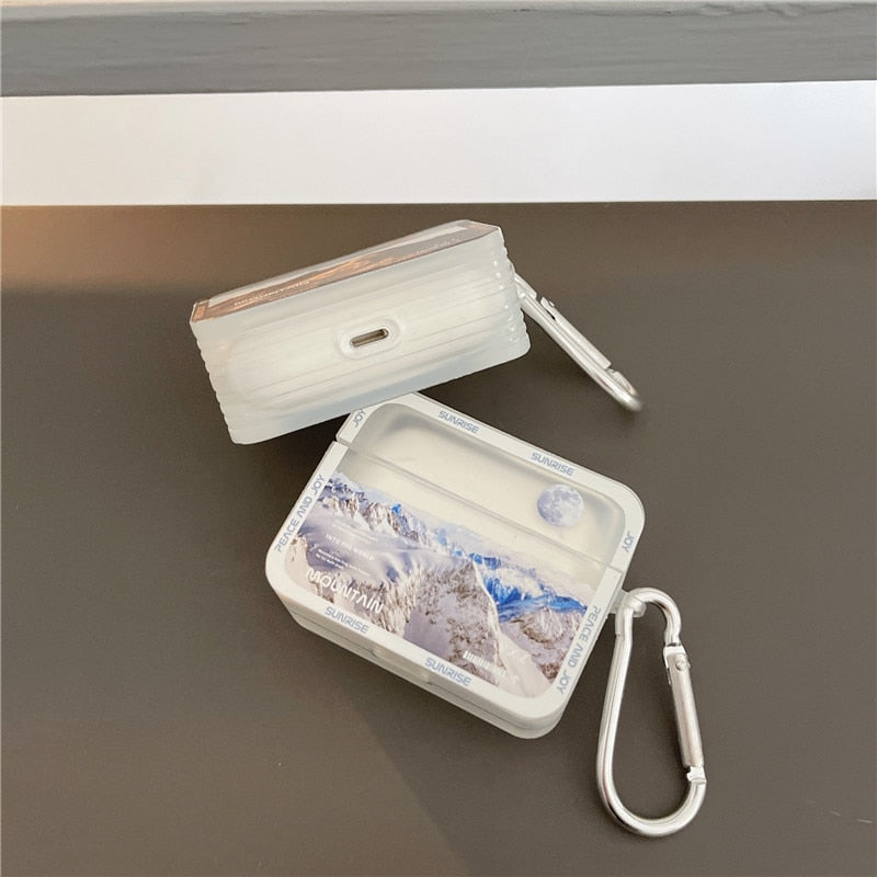 eybag Luxury Fashion Case for Apple AirPods 1 2 Pro Retro Snow Mountain Soft Silicone Clear Cover for AirPods 3 Cases With Keychain