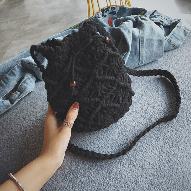 eybag Cotton Rope Woven Women's Shoulder Bag Bohemian Handmade Crossbody Bags Knitted Summer Bucket Straw Beach Bag Female Handbags