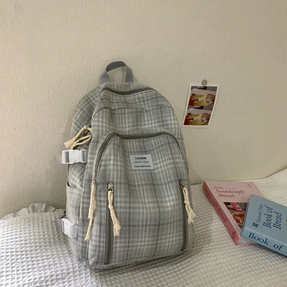 eybag Fashionable Plaid Canvas Female Backpack Student School Bag Backpack Girl School Bag Large Capacity Travel Backpack