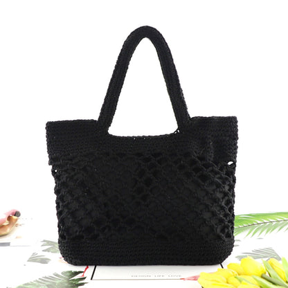 eybag Women Casual Handbags Fashion Summer Straw Woven Hollow Handmade Cotton Shopper Totes Beach Net Bags Female Casual Shoulder Bags