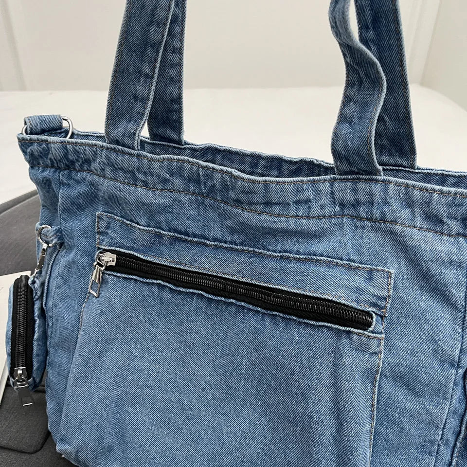 eybag Blue Classic Denim Shoulder Bags For Women Large Capacity Canvas Casual Totes Simple Fashion Pastoral Cloth Female  Handbags