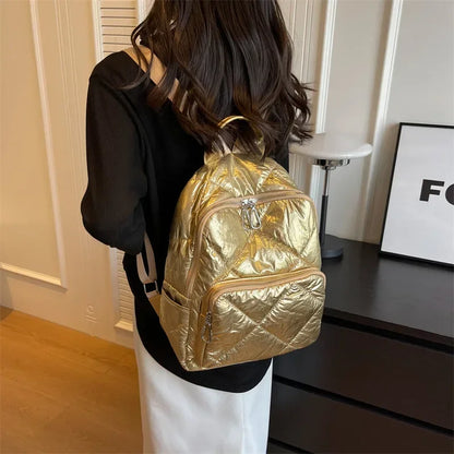 eybag Fashionable Space Pad Cotton Women Backpack Gold Solid Color School Bag Women Sports Backpack Women Nylon Pad Bag