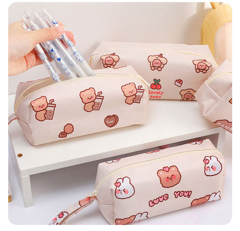 eybag Cartoon Little Bear Canvas Pencil Case Large Capacity Pencil Case Desktop Stationery Organizing Storage Bag