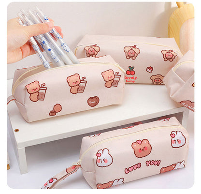 eybag Cartoon Little Bear Canvas Pencil Case Large Capacity Pencil Case Desktop Stationery Organizing Storage Bag