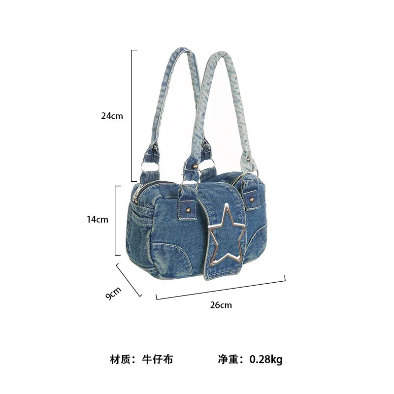 eybag Korean Fashion Vintage Metal Star Aesthetic Denim Women Underarm Shoulder Bag New Y2k Streetwear Ladies Purses and Handbags