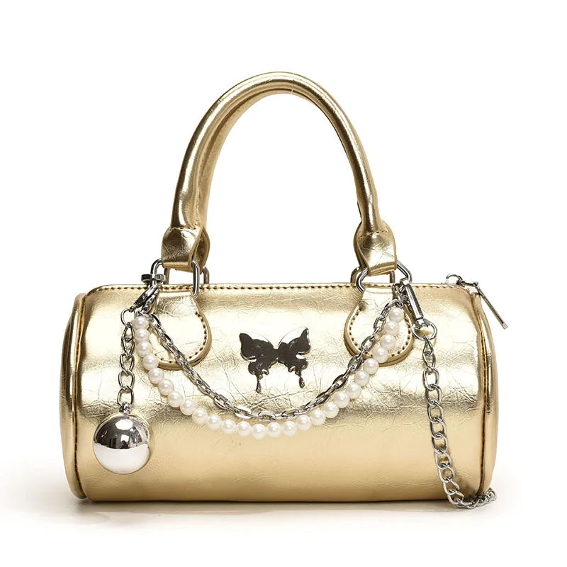 eybag Sliver Handbags Small Women Fashion Packages Beading And Bow Female Bags 2024 New Lady Gold Shiny Purses Cute Sweet Casual Tote