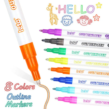 eybag Double Line Contour Pen, 8 Color Suit, DIY Dream Fluorescent Pen, Children's greeting Card, Birthday, graffiti, Metal Border