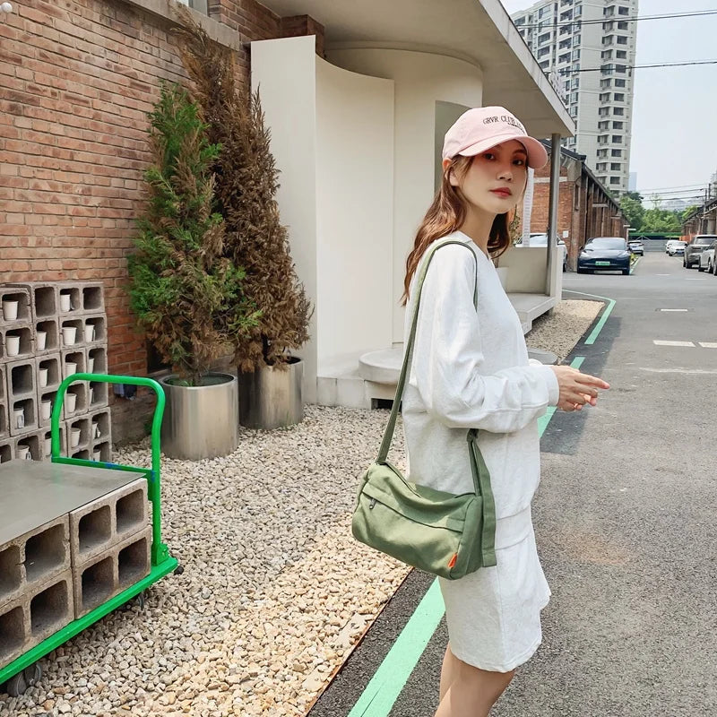 eybag Simple Canvas Women Crossbody Bag Solid Color Ladies Shoulder Bag Casual Canvas Women Messenger Bag Fashion Women'S Bag