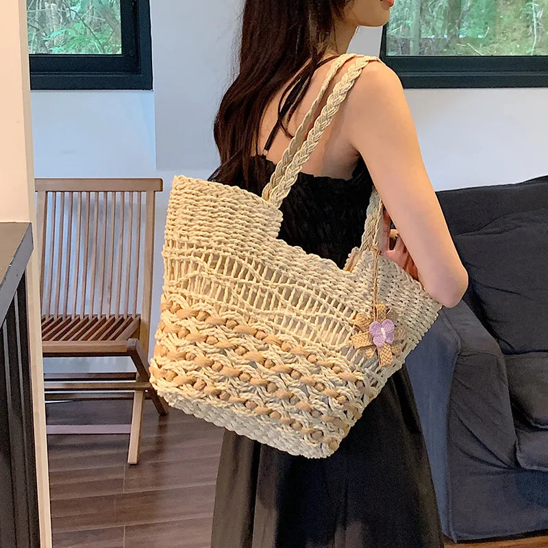 eybag Bohemian Style Bag Seaside Beach Bag Women's Summer Braided Bags Small Straw Braided Large Capacity Single Shoulder Tote Bag