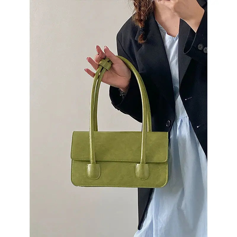 eybag Vintage Green Shoulder Bag Women High Street Pu Leather Handle Solid Handbag Female Retro Y2k Underarm Bag Bolso Mujer