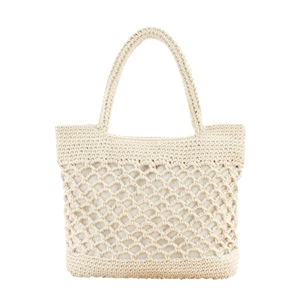 eybag Women Casual Handbags Fashion Summer Straw Woven Hollow Handmade Cotton Shopper Totes Beach Net Bags Female Casual Shoulder Bags