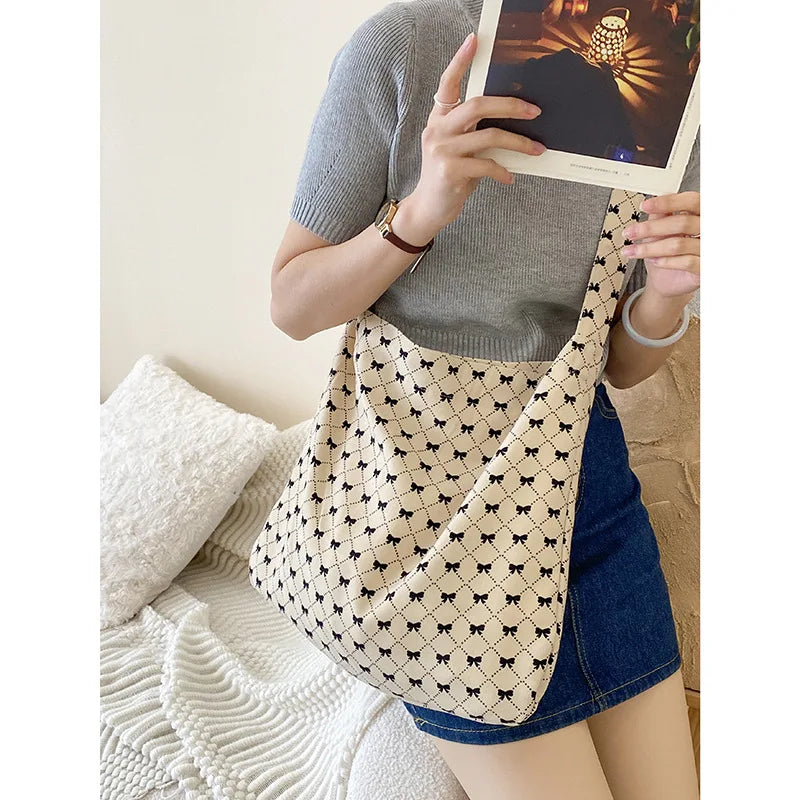 eybag 1 Piece Aesthetic Floral Tote Bag for Women Korean Fashion High Capacity Notebook Lipstick Storage Bag Portable Shoulder Bag