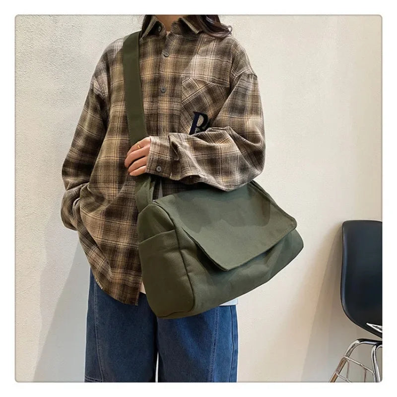 eybag Large Capacity Flap Casual Shoulder Phone Bag New Japanese Crossbody Solid Color Simple Student Canvas Bag