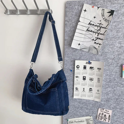 eybag Denim Shoulder Bags For Women Thread Canvas Casual Totes 100% Cotton Tooling Packages Large Capacity Cloth Handbags Korea Bags