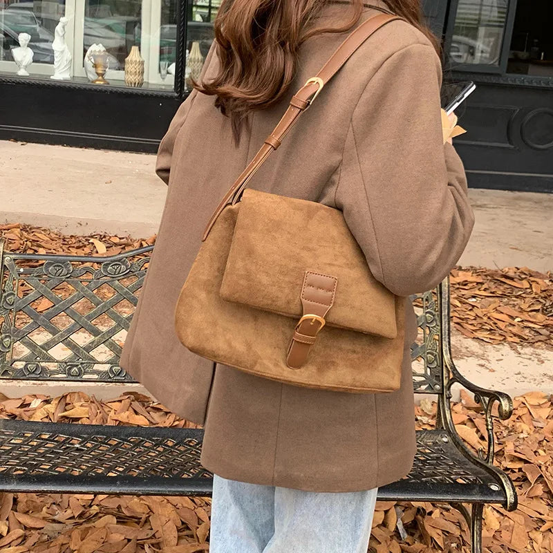 eybag Vintage Brown Suede Soft PU Leather Women Shoulder Bags Large Capacity Crossbody Bag Tote Bag High Quality Fashion Hobo Handbags