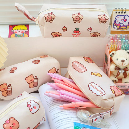 eybag Cartoon Little Bear Canvas Pencil Case Large Capacity Pencil Case Desktop Stationery Organizing Storage Bag