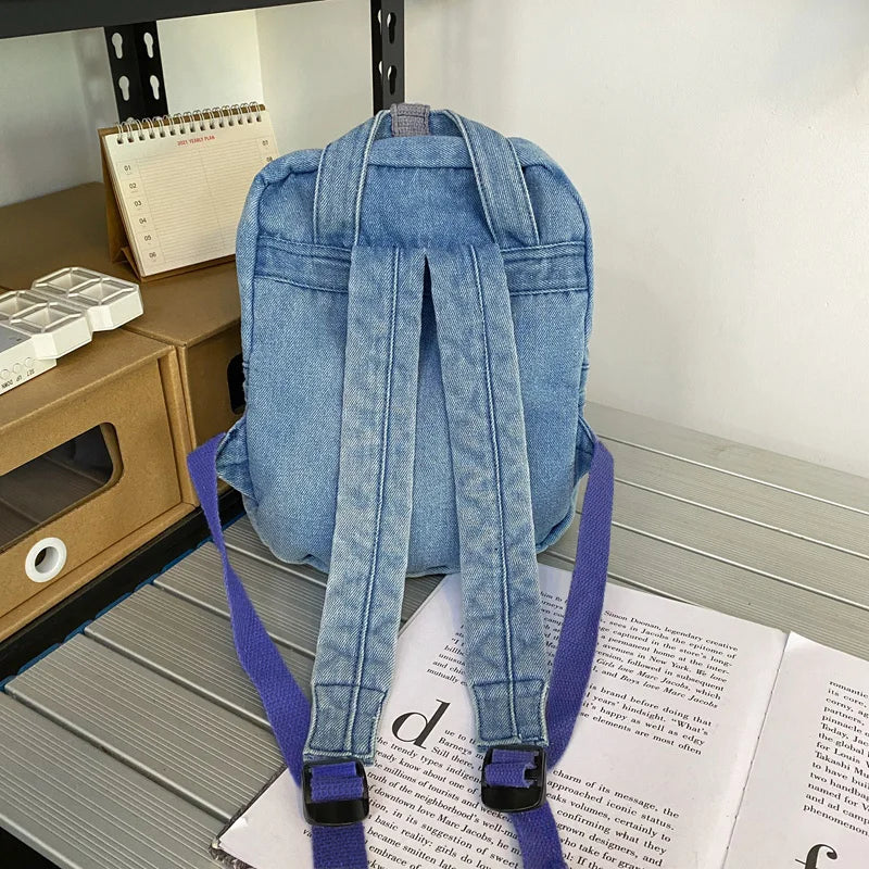 eybag Small Simple Vintage Denim Backpack Young For Teenage Girls Student Canvas Women College Bags Casual Female Children's Bag