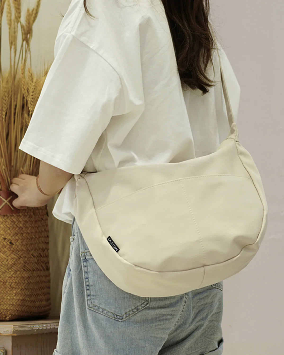 eybag Nylon Crescent Crossbody Bag for Women Sling Casual Dumpling Bag with Mini Pocket Simple Hobo Bag