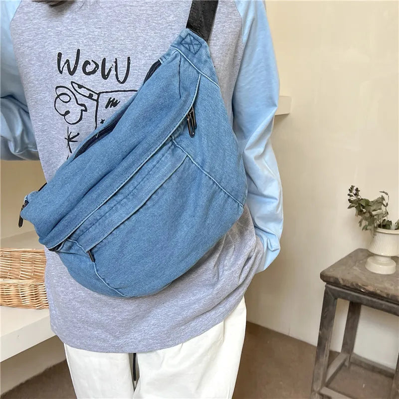 eybag Korean Ulzzang Denim Purses and Handbags Soft Jeans Hobos Large-capacity Crossbody Bags For Women New Simple Shoulder Chest Bag