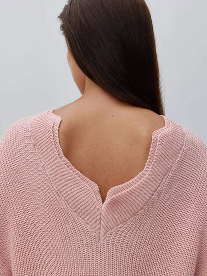 eybag Elegant Red Backless Sweater for Women Sexy Cut Out Long Sleeve Knitted Pullovers Fall Winter Casual Loose-fit Knitwear 2024