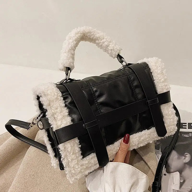 eybag Women Handbags Lambswool PU Pouch Soft Shoulder Bag Furry Handbags Crossbody bags for Women Winter Fashion Square Totes