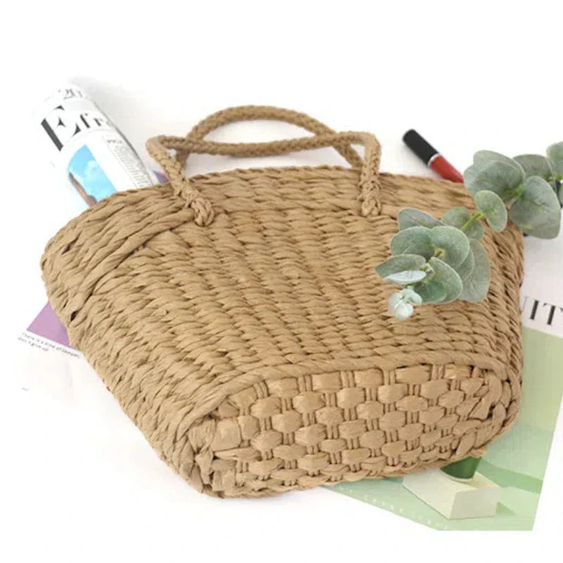 eybag New Straw Woven Bag Women's Handbag Beach Bag Dumpling Shaped Drawstring Woven Bag Accompanied by a Gift Basket