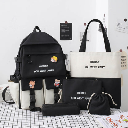 eybag Five piece set of large capacity Korean female junior high school students' backpack Fashion campus students' backpack