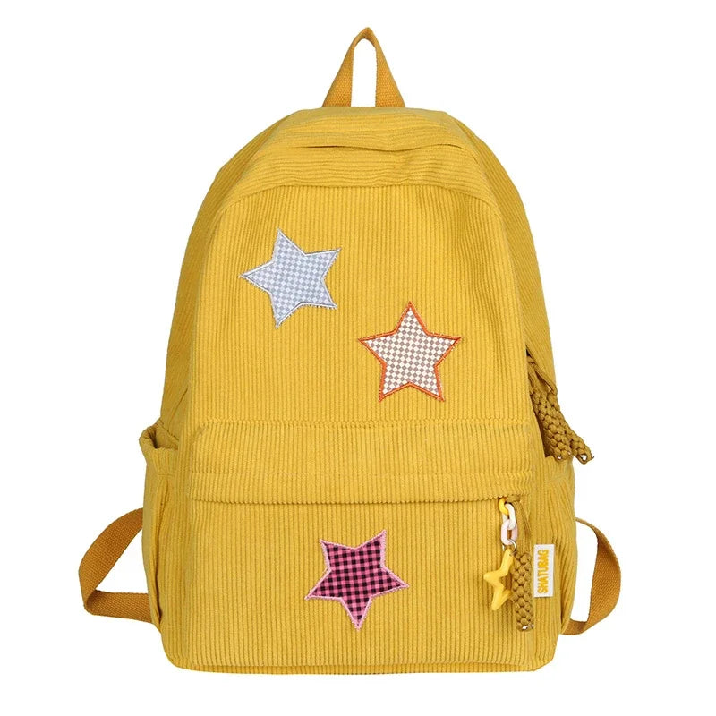 eybag Solid Star Twist Zipper Large Capacity Corduroy School Bag Classics Simple Backpack 2024 Hot Sale Light Bags for Girls and Boys