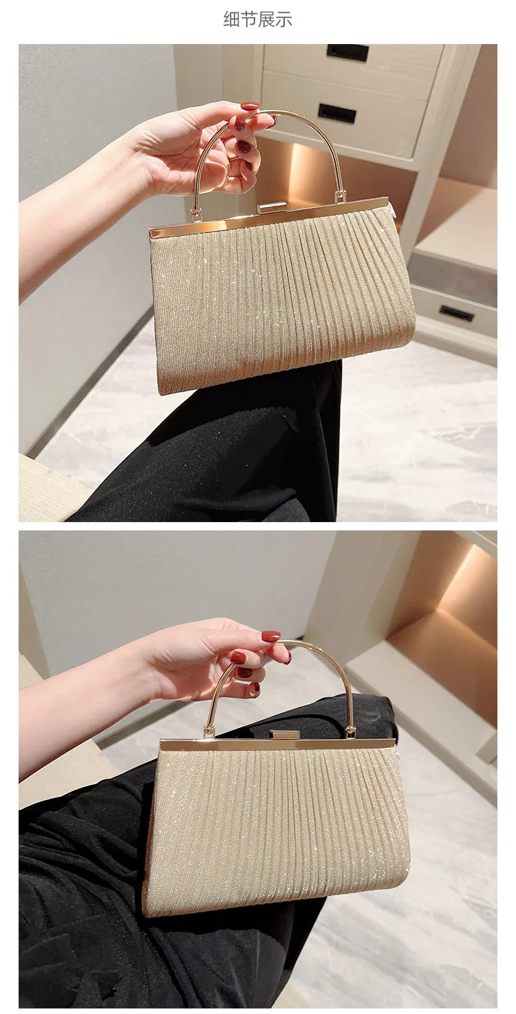 eybag Fashion Women Evening Bag Elegant Glitter Pleated Ladies Clutch Party Wedding Shoulder Crossbody Bags Banquet Handbag