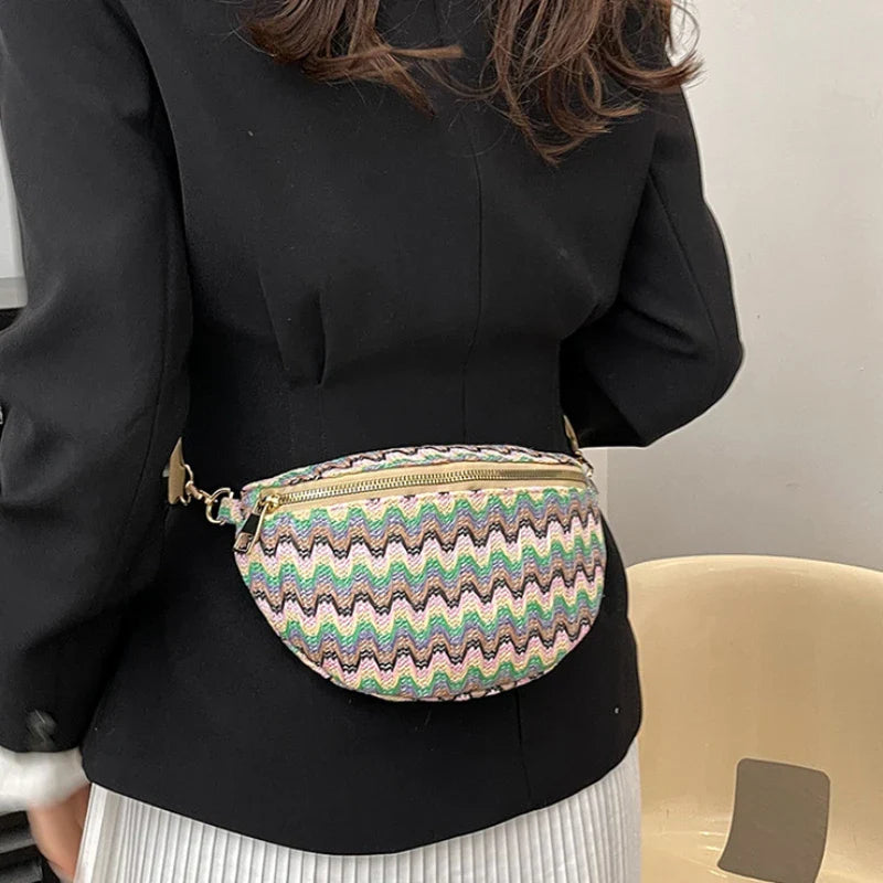 eybag New Trendy Fashionable Mother Child Chest Bag Personalized Stripe Ethnic Style Crossbody Bag High end Simple Versatile Waist Bag