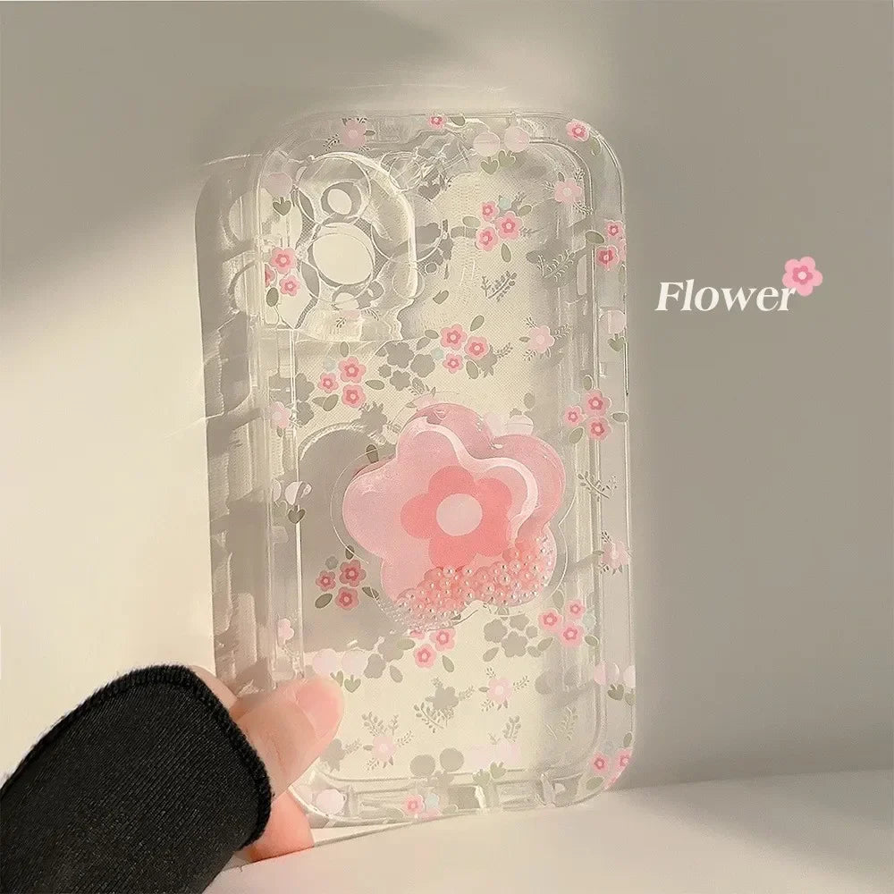 eybag Flower Floral Transparent Phone Case for IPhone 15 14 13 12 11 Pro Max Plus Fashion Cute Shockproof Soft Cover Funda with Holder