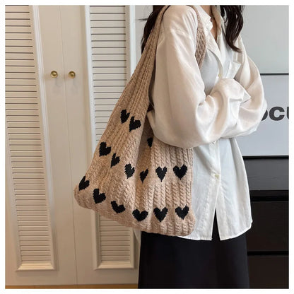 eybag Shopper Bags For Women Trend 2024 Cross Body Tote Embroideried Heart Knitted Women's Shoulder Bag Korean Popular Luxury Designer